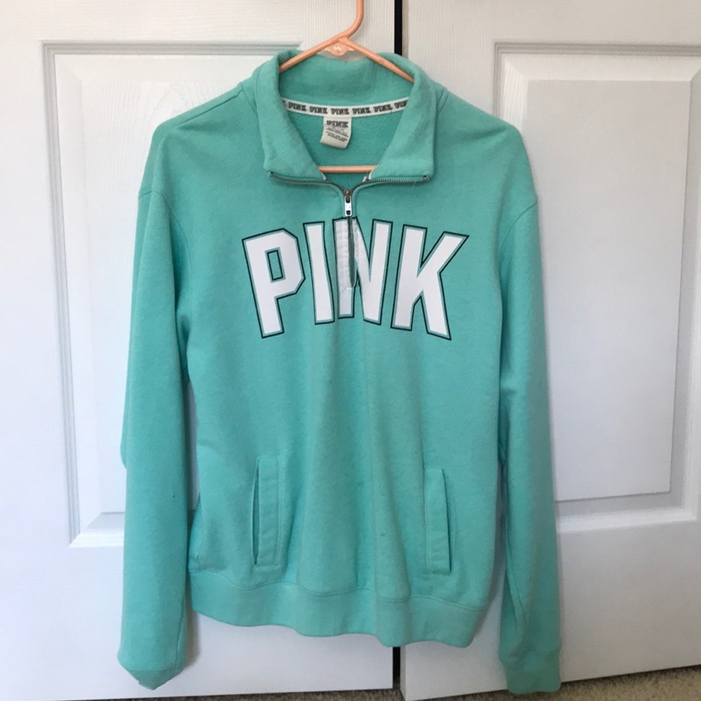 PINK crew neck quarter zip sweatshirt